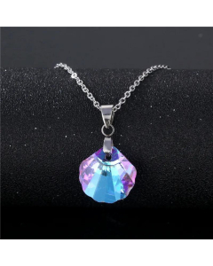 Wholesale Fan-Shaped Purple Light Crystal Shell Shape Clavicle Chain Stainless Steel Necklace 