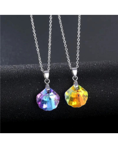 Wholesale Fan-Shaped Purple Light Crystal Shell Shape Clavicle Chain Stainless Steel Necklace 