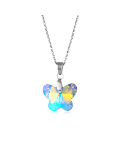 Butterfly Crystal Pendant Stainless Steel Necklace Wholesale Jewelry 