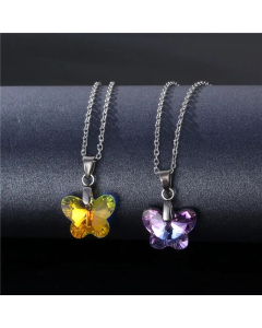 Butterfly Crystal Pendant Stainless Steel Necklace Wholesale Jewelry 