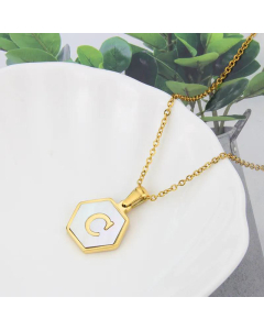 Wholesale Jewelry Simple Hexagonal White Shell Stainless Steel 26 Letter Pendant Necklace