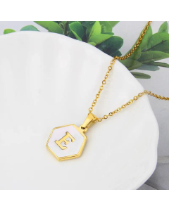 Wholesale Jewelry Simple Hexagonal White Shell Stainless Steel 26 Letter Pendant Necklace