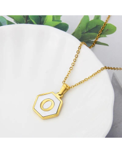 Wholesale Jewelry Simple Hexagonal White Shell Stainless Steel 26 Letter Pendant Necklace