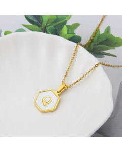 Wholesale Jewelry Simple Hexagonal White Shell Stainless Steel 26 Letter Pendant Necklace