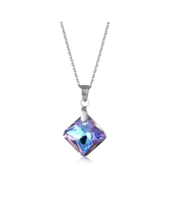 Square Crystal Pendant Stainless Steel Necklace Wholesale Jewelry 