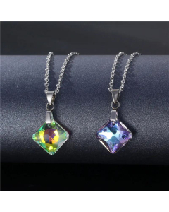 Square Crystal Pendant Stainless Steel Necklace Wholesale Jewelry 