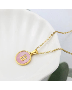 Wholesale Jewelry Simple Round Pink Shell Stainless Steel 26 Letter Pendant Necklace