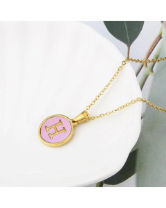 Wholesale Jewelry Simple Round Pink Shell Stainless Steel 26 Letter Pendant Necklace