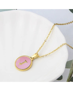 Wholesale Jewelry Simple Round Pink Shell Stainless Steel 26 Letter Pendant Necklace