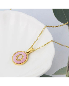 Wholesale Jewelry Simple Round Pink Shell Stainless Steel 26 Letter Pendant Necklace