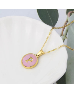 Wholesale Jewelry Simple Round Pink Shell Stainless Steel 26 Letter Pendant Necklace