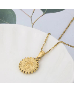 Wholesale Jewelry Simple Round Pendant Stainless Steel 26 Letter Necklace