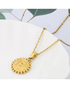 Wholesale Jewelry Simple Round Pendant Stainless Steel 26 Letter Necklace