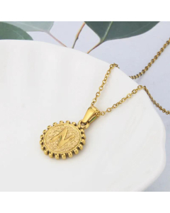 Wholesale Jewelry Simple Round Pendant Stainless Steel 26 Letter Necklace