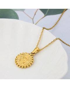 Wholesale Jewelry Simple Round Pendant Stainless Steel 26 Letter Necklace