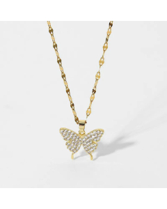 Inlaid Diamond Butterfly Pendant Stainless Steel Necklace Wholesale Jewelry