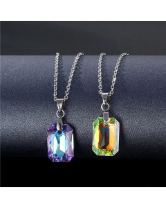 Wholesale Jewelry Stainless Steel Rectangle Crystal Pendant Necklace