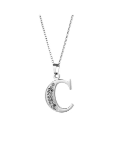 Wholesale Jewelry Inlaid Diamond Pendant Stainless Steel 26 Letters Necklace