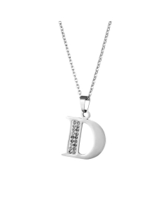 Wholesale Jewelry Inlaid Diamond Pendant Stainless Steel 26 Letters Necklace