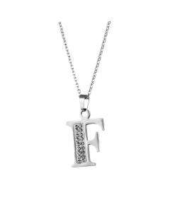 Wholesale Jewelry Inlaid Diamond Pendant Stainless Steel 26 Letters Necklace