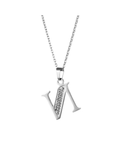 Wholesale Jewelry Inlaid Diamond Pendant Stainless Steel 26 Letters Necklace