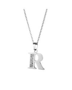 Wholesale Jewelry Inlaid Diamond Pendant Stainless Steel 26 Letters Necklace