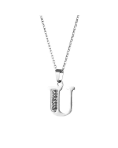 Wholesale Jewelry Inlaid Diamond Pendant Stainless Steel 26 Letters Necklace