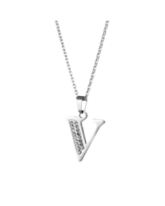 Wholesale Jewelry Inlaid Diamond Pendant Stainless Steel 26 Letters Necklace