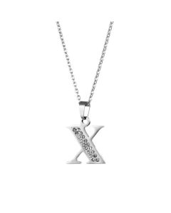 Wholesale Jewelry Inlaid Diamond Pendant Stainless Steel 26 Letters Necklace
