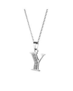 Wholesale Jewelry Inlaid Diamond Pendant Stainless Steel 26 Letters Necklace
