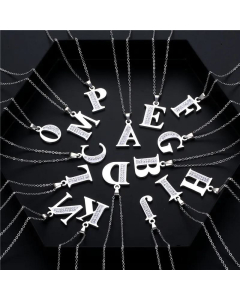 Wholesale Jewelry Inlaid Diamond Pendant Stainless Steel 26 Letters Necklace