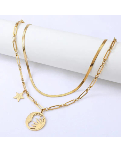 Fashion Necklace Wholesale Jewelry Hollow Round Star Pendant Stainless Steel 