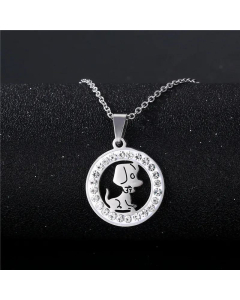 Wholesale Jewelry Inlaid Rhinestone Stainless Steel Round Pendant Necklace