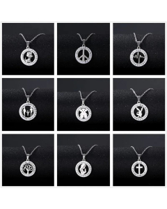 Wholesale Jewelry Inlaid Rhinestone Stainless Steel Round Pendant Necklace
