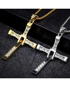 Fashion Cross Diamond Titanium Steel Pendant Necklace Wholesale 
