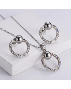 Korean Style Round Pendant Necklace Earrings Set Wholesale