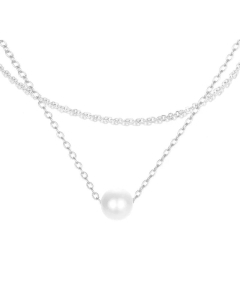 Wholesale Jewelry Double Layered Stainless Steel Pearl Pendant Necklace