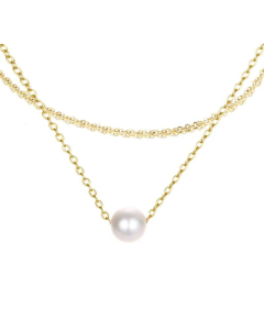 Wholesale Jewelry Double Layered Stainless Steel Pearl Pendant Necklace