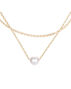 Wholesale Jewelry Double Layered Stainless Steel Pearl Pendant Necklace