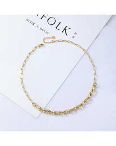 Retro Gold Stitching Stainless Steel Horseshoe Buckle Necklace