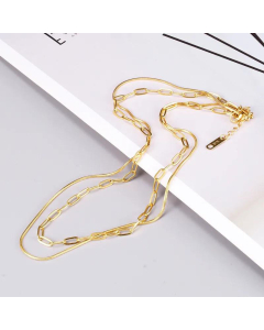 Wholesale Double Layered Stitching Titanium Steel Golden Necklace