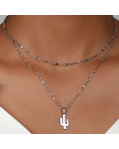 Simple Oil Drop Cross Double Layer Necklace Stainless Steel 