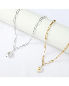  Jewelry Pearl Pendant Stainless Steel Simple Necklace Wholesale