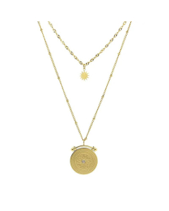 Retro Double Titanium Steel Star Necklace Clock Pendant 