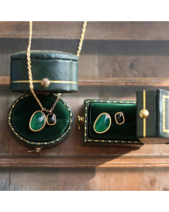 Retro Green Agate Titanium Steel Irregular Pendant Necklace Ear Studs Sets