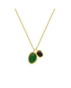 Retro Green Agate Titanium Steel Irregular Pendant Necklace Ear Studs Sets