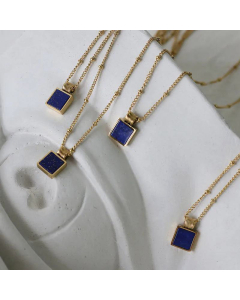 Texture Lapis Lazuli Titanium Steel Square Necklace
