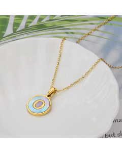 26 English Letter Pendant Simple Style Round Blue Shell Titanium Steel Necklace-O
