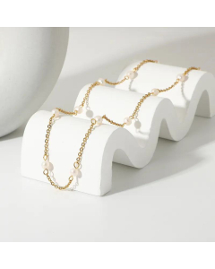 New 18K Gold-Plated Pearl Chain Necklace Stainless Steel