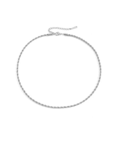 New 14K Gold Plated Stainless Steel Fashion Twist Chain Necklace-Steel Color-38cm-3mm